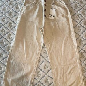 Zara Beige Button-Up Trousers-Never worn